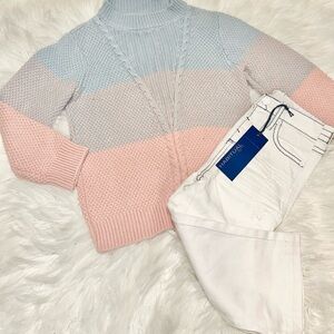 Habitual crop wide leg pants & EGG NY Pastel Striped Knit Turtleneck Sweater